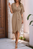 Vestido de Verão com Meias Mangas Preto Decote em V Bainha