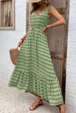 Vestido Verão Decote em V Verde Floral Longo Linha-A