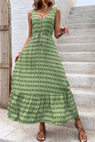 Vestido Verão Decote em V Verde Floral Longo Linha-A