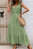 Vestido Verão Decote em V Verde Floral Longo Linha-A