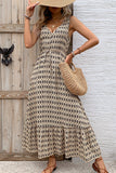 Vestido Verão Decote em V Verde Floral Longo Linha-A