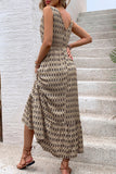 Vestido Verão Decote em V Verde Floral Longo Linha-A