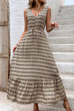 Vestido Verão Decote em V Verde Floral Longo Linha-A