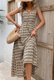 Vestido Verão Decote em V Verde Floral Longo Linha-A