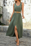 Exército Verde Linha-A Midi Vestido de Verão com Cinto
