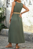 Exército Verde Linha-A Midi Vestido de Verão com Cinto