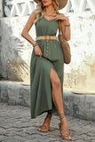 Exército Verde Linha-A Midi Vestido de Verão com Cinto