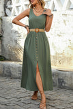 Exército Verde Linha-A Midi Vestido de Verão com Cinto