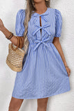 Azul Linha-A Pescoço Redondo Mangas Curtas Curto/Mini Vestido Verão