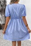 Azul Linha-A Pescoço Redondo Mangas Curtas Curto/Mini Vestido Verão