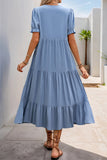 Cinzento Azul Decote em V Linha-A Midi Vestido de Verão