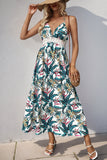 Flores Verde Decote em V Longos Vestido de Verão