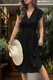 Preto Decote em V Linha-A Plissado vestido de verão