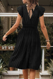 Preto Decote em V Linha-A Plissado vestido de verão