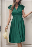 Preto Decote em V Linha-A Plissado vestido de verão