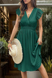 Preto Decote em V Linha-A Plissado vestido de verão