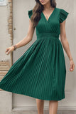 Preto Decote em V Linha-A Plissado vestido de verão