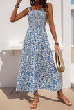 Preto Flores Pescoço Quadrado Midi Vestido de Verão