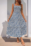 Preto Flores Pescoço Quadrado Midi Vestido de Verão