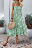 Preto Flores Pescoço Quadrado Midi Vestido de Verão