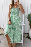 Preto Flores Pescoço Quadrado Midi Vestido de Verão