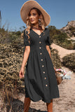 Preto Decote em V Mangas Curtas Vestido de Verão