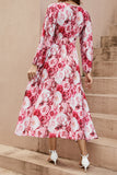Pregueado estampa floral smockado decote em v sem mangas vestido linha-a tecido de seda midi vestido