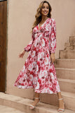 Pregueado estampa floral smockado decote em v sem mangas vestido linha-a tecido de seda midi vestido