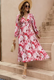 Pregueado estampa floral smockado decote em v sem mangas vestido linha-a tecido de seda midi vestido