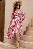 Pregueado estampa floral smockado decote em v sem mangas vestido linha-a tecido de seda midi vestido