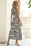 Preto Floral Linha-A Pescoço Alto Vestido de verão