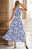 Preto Floral Linha-A Pescoço Alto Vestido de verão