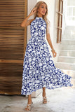 Preto Floral Linha-A Pescoço Alto Vestido de verão