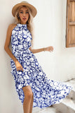 Preto Floral Linha-A Pescoço Alto Vestido de verão