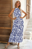 Preto Floral Linha-A Pescoço Alto Vestido de verão