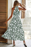 Preto Floral Linha-A Pescoço Alto Vestido de verão