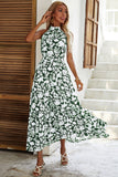 Preto Floral Linha-A Pescoço Alto Vestido de verão