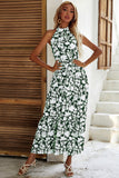 Preto Floral Linha-A Pescoço Alto Vestido de verão
