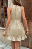 Cáqui Linha-A Cabeçada Curto/Mini  Vestido Verão