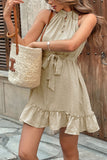 Cáqui Linha-A Cabeçada Curto/Mini  Vestido Verão