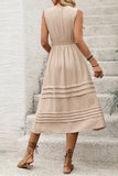 Cáqui Decote em V Linha-A Midi Vestido de Verão