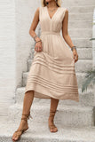 Cáqui Decote em V Linha-A Midi Vestido de Verão