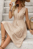 Cáqui Decote em V Linha-A Midi Vestido de Verão