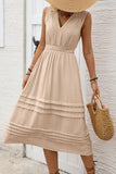 Cáqui Decote em V Linha-A Midi Vestido de Verão