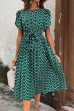 Verde Pescoço de Barco Linha-A Midi Vestido Verão
