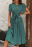 Verde Pescoço de Barco Linha-A Midi Vestido Verão