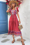 Verde Claro Decote em V Linha-A Midi Vestido de Verão