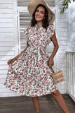 Floral Rosa Branco Linha-A Midi Vestido Verão