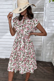 Floral Rosa Branco Linha-A Midi Vestido Verão