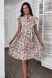 Floral Rosa Branco Linha-A Midi Vestido Verão